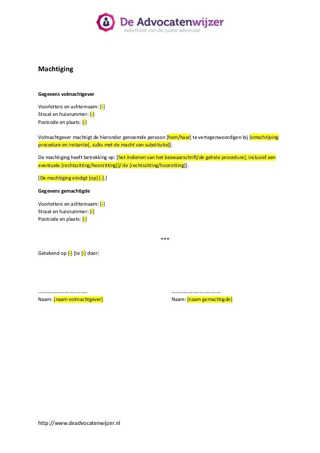 Machtiging De Advocatenwijzer