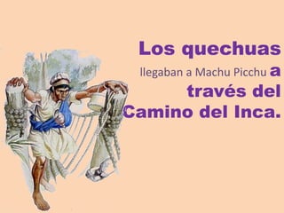 Los quechuas
llegaban a Machu Picchu a
través del
Camino del Inca.
 