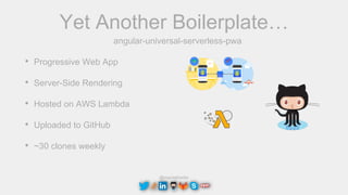 @maciejtreder
Yet Another Boilerplate…
• Progressive Web App
• Server-Side Rendering
• Hosted on AWS Lambda
• Uploaded to GitHub
• ~30 clones weekly
angular-universal-serverless-pwa
 
