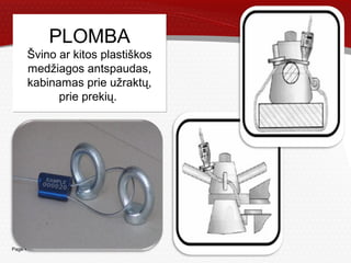 Page  15
PLOMBA
Švino ar kitos plastiškos
medžiagos antspaudas,
kabinamas prie užraktų,
prie prekių.
PLOMBA
Švino ar kitos plastiškos
medžiagos antspaudas,
kabinamas prie užraktų,
prie prekių.
 