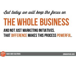 @mackfogleson
But today we will keep the focus on
the whole business
and not just marketing initiatives.
that difference makes this process powerful.
@mackfogELson
@mackfogELsonMACK WEB SOLUTIONS
 