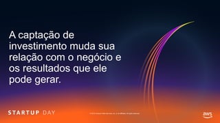 © 2019, Amazon Web Services, Inc. or its affiliates. All rights reserved.
A captação de
investimento muda sua
relação com o negócio e
os resultados que ele
pode gerar.
 