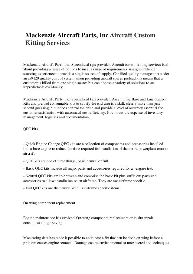 Mackenzie aircraft parts, inc aircraft custom kitting services
