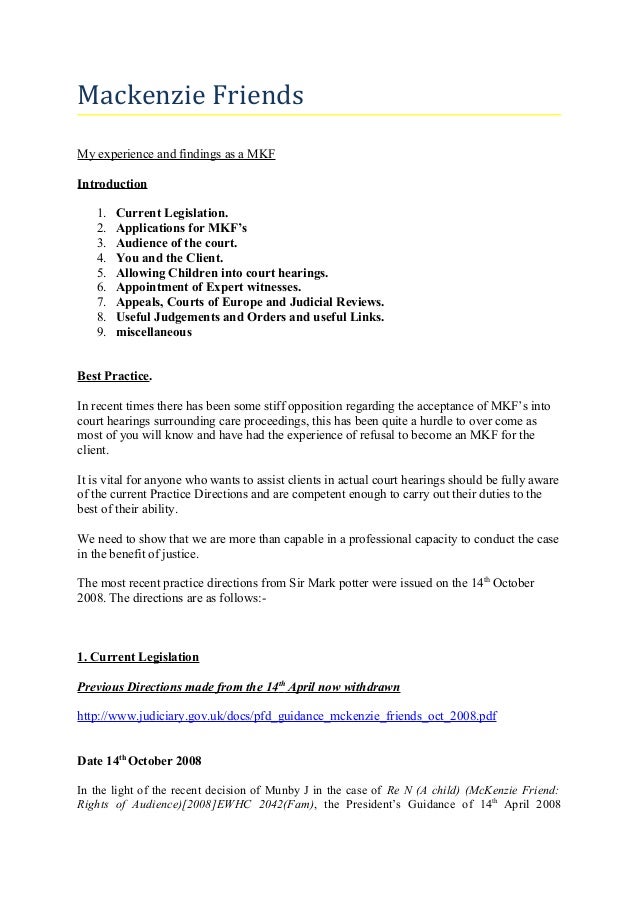 Mackenzie Friends Advice From J4 F Mackenzie Friends Advice From J4 F