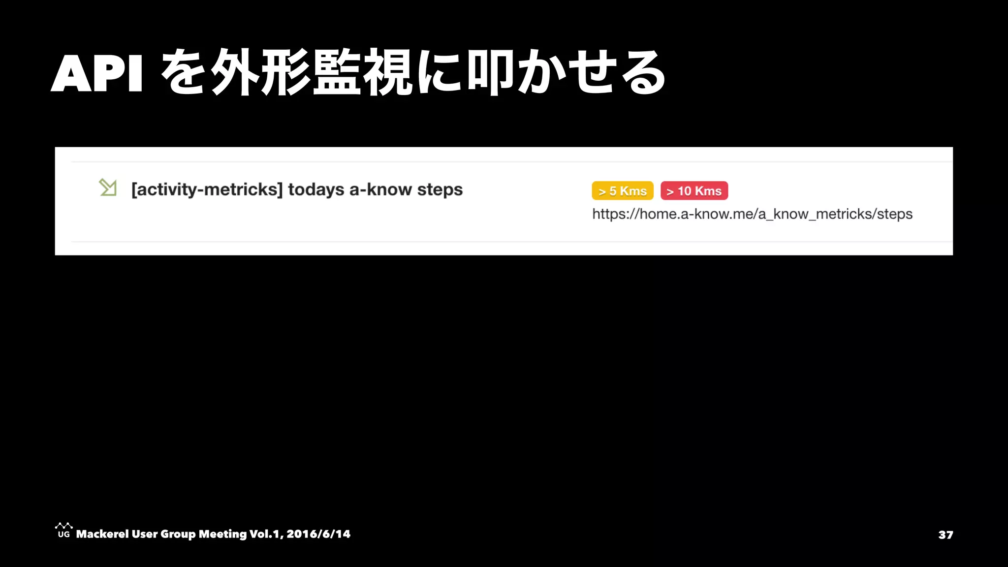 API
Mackerel User Group Meeting Vol.1, 2016/6/14 37
 