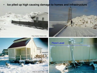 Photo: Weather Channel, 2000 Photo: M. Campbell, 2000
Photo: R. Leblanc, 2000Photo: R. Leblanc, 2000
• Ice piled up high causing damage to homes and infrastructure
Flood Level
 