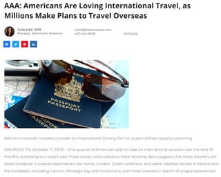 AAA: Americans Are Loving International Travel, as Millions Make Plans To Travel Overseas