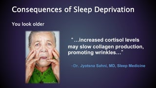 -Dr. Jyotsna Sahni, MD, Sleep Medicine
You look older
Consequences of Sleep Deprivation
 