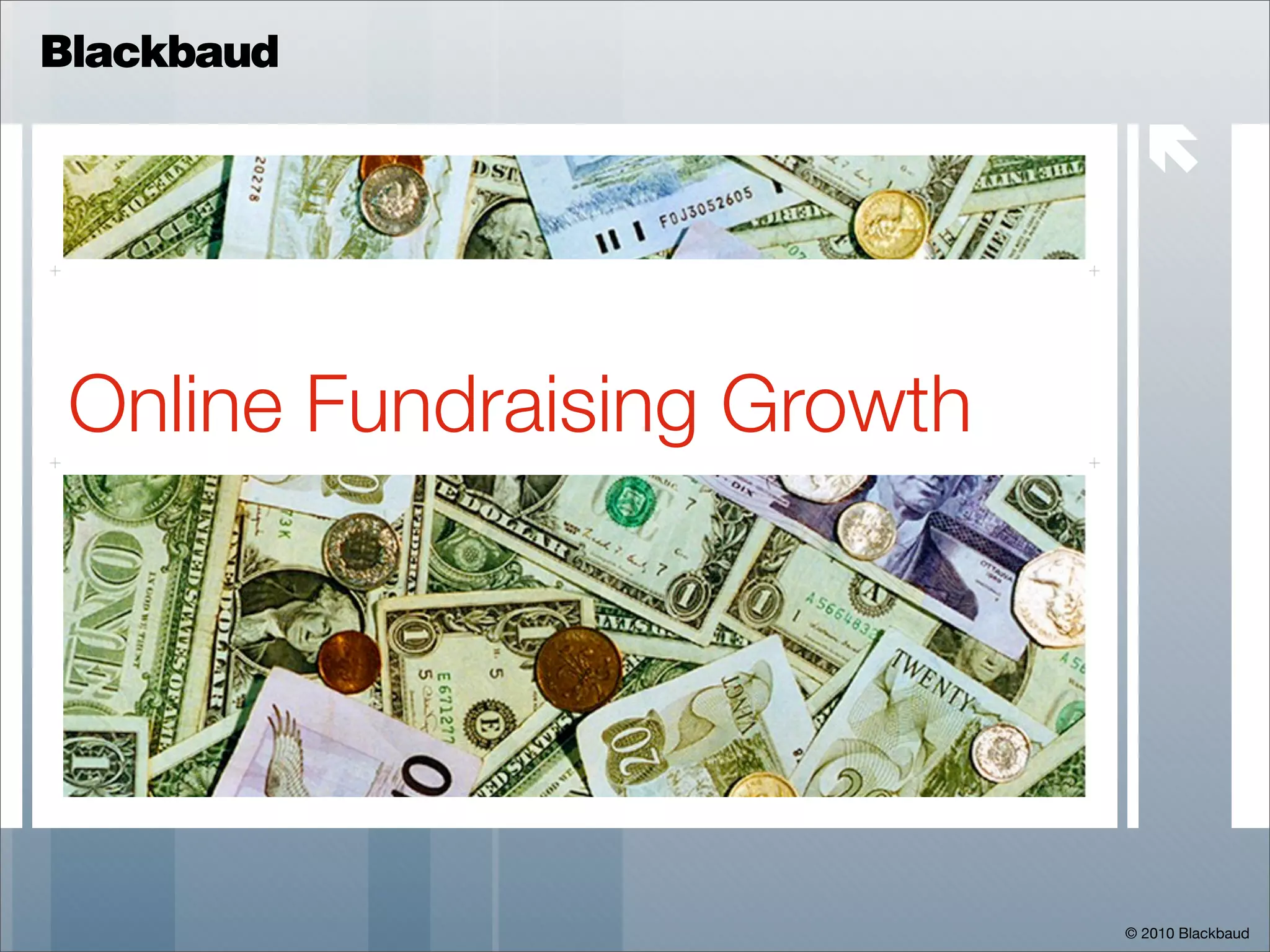 Blackbaud

                               



 Online Fundraising Growth




                             © 2010 Blackbaud
 