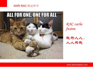 AWR RAC 特定环节




                               RAC cache
                               fusion

                               我为人人，
                               人人为我




          www.askmaclean.com   www.askmaclean.com
                                www.askmaclean.com
 