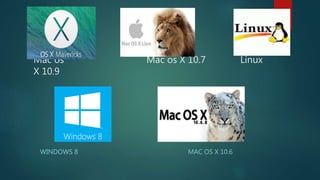Mac os Mac os X 10.7 Linux
X 10.9
WINDOWS 8 MAC OS X 10.6
 