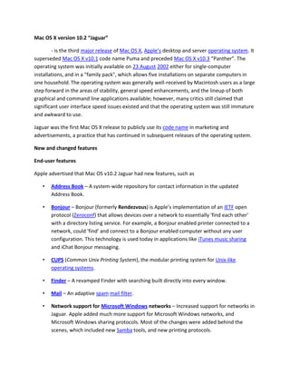 Mac Os X Version 10 | DOCX | Operating Systems | Computer Software and ...