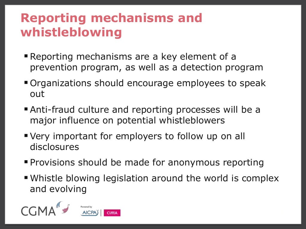 Reporting mechanisms and whistleblowing