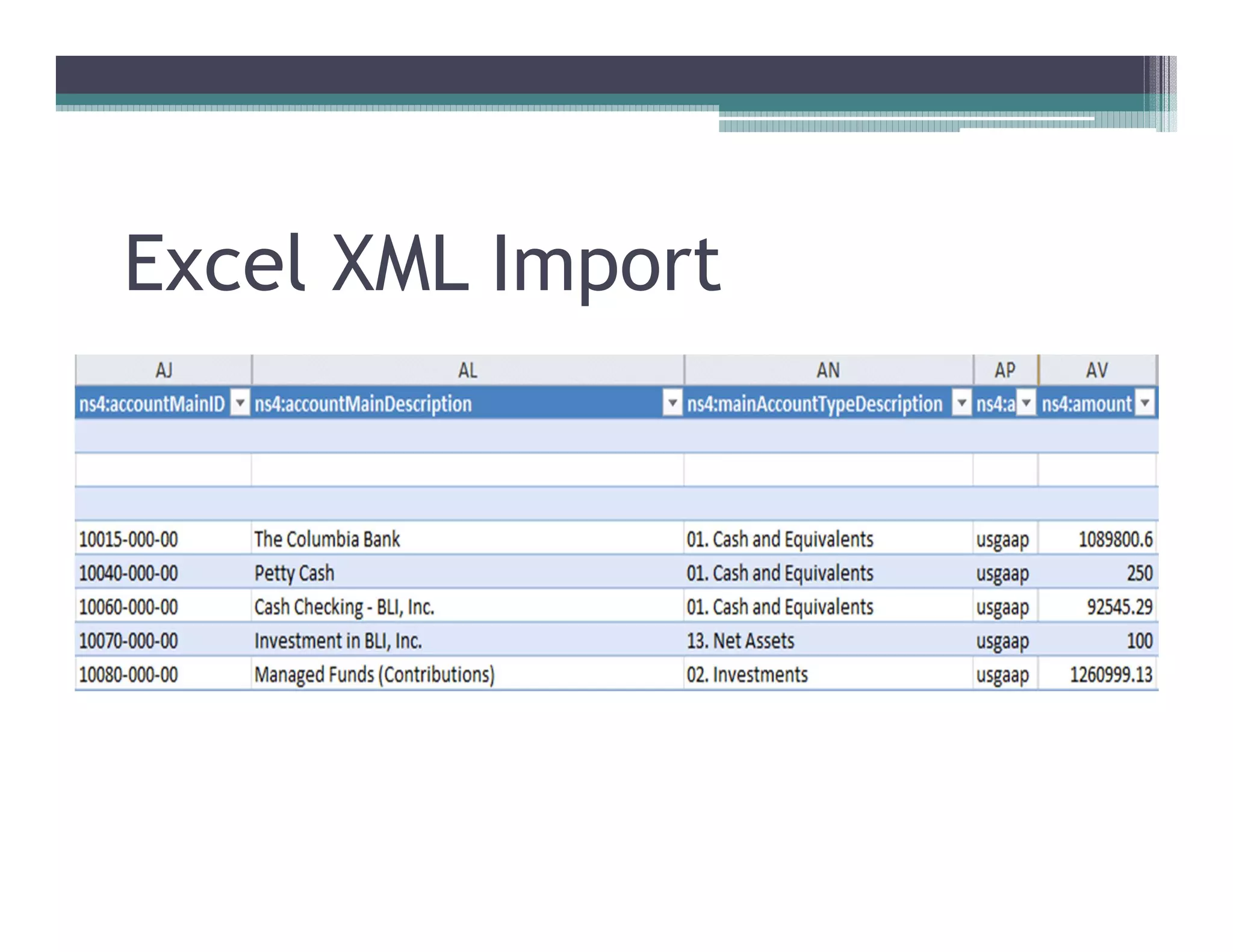 Excel XML Import
 