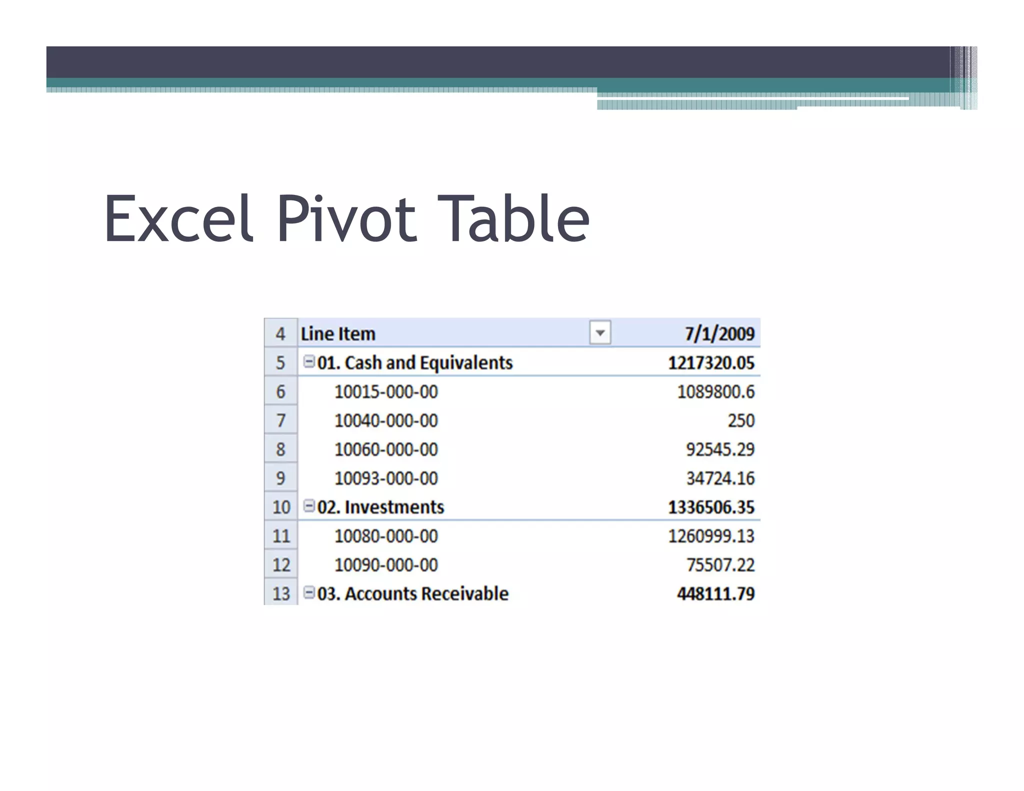 Excel Pivot Table
 
