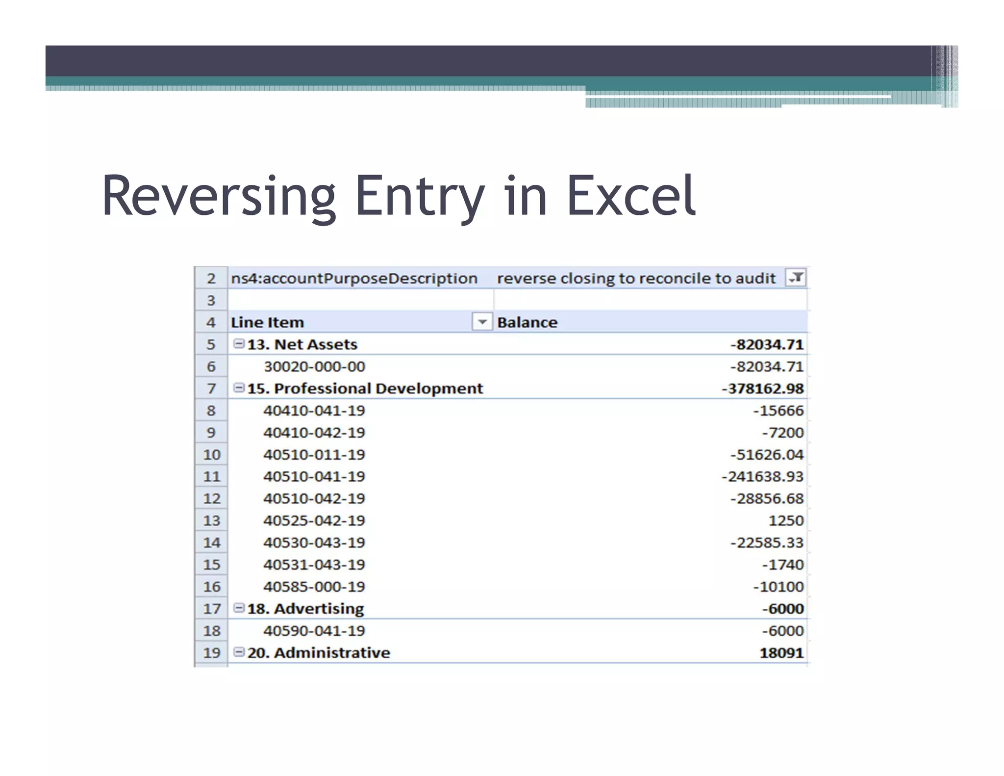 Reversing Entry in Excel
 