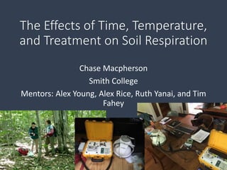 The Effects of Time, Temperature,
and Treatment on Soil Respiration
Chase Macpherson
Smith College
Mentors: Alex Young, Alex Rice, Ruth Yanai, and Tim
Fahey
 