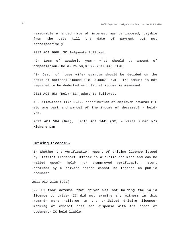 Motor Accident Claim Petition Compensation Judgments - 