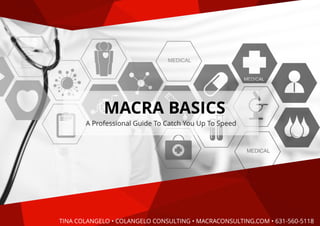 A Professional Guide To Catch You Up To Speed
MACRA BASICS
TINA COLANGELO - COLANGELO CONSULTING - MACRACONSULTING.COM - 631-560-5118
 