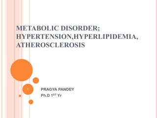 METABOLIC DISORDER;
HYPERTENSION,HYPERLIPIDEMIA,
ATHEROSCLEROSIS
PRAGYA PANDEY
Ph.D 1ST Yr
1
 