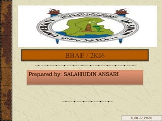 BBAE / 2KI6
Prepared by: SALAHUDIN ANSARI
0301-3639630
 