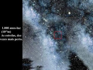 1.000 anos-luz (10 19 m)  As estrelas, dez vezes mais perto. 
