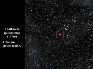 1 trilhão de quilômetros (10 15 m) O Sol um  pouco maior. 