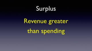 Surplus
Revenue greater
than spending
 