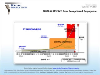 Macro Analytics
                                                                                                                          September 25th, 2012

                                                            FEDERAL RESERVE: False Perceptions & Propaganda




                                 Listen to the original podcast for this slide at www.GordonTLong.com/Macro_Analytics
The content of this slide should not be considered investment advice of any sort, nor should it be used to make investment decisions. Use of this
slide is considered to be your explicit acceptance of the Disclosure Statement and the Terms of Use found on the last page of this document.
 