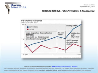 Macro Analytics
                                                                                                                          September 25th, 2012

                                                            FEDERAL RESERVE: False Perceptions & Propaganda




                                 Listen to the original podcast for this slide at www.GordonTLong.com/Macro_Analytics
The content of this slide should not be considered investment advice of any sort, nor should it be used to make investment decisions. Use of this
slide is considered to be your explicit acceptance of the Disclosure Statement and the Terms of Use found on the last page of this document.
 