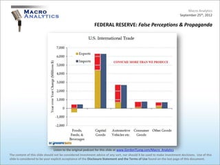 Macro Analytics
                                                                                                                          September 25th, 2012

                                                            FEDERAL RESERVE: False Perceptions & Propaganda




                                 Listen to the original podcast for this slide at www.GordonTLong.com/Macro_Analytics
The content of this slide should not be considered investment advice of any sort, nor should it be used to make investment decisions. Use of this
slide is considered to be your explicit acceptance of the Disclosure Statement and the Terms of Use found on the last page of this document.
 