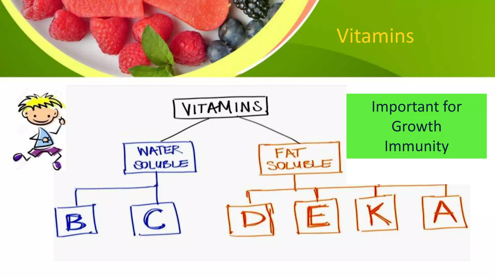 Vitamins
Important for
Growth
Immunity
 
