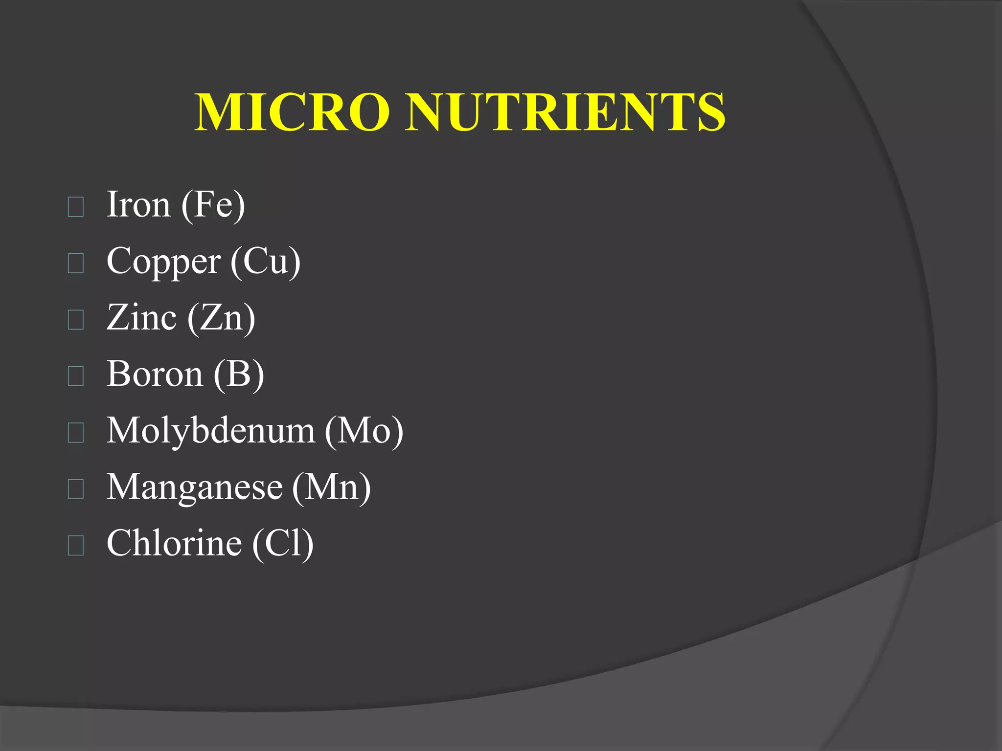 Macro and micro nutrients in soil