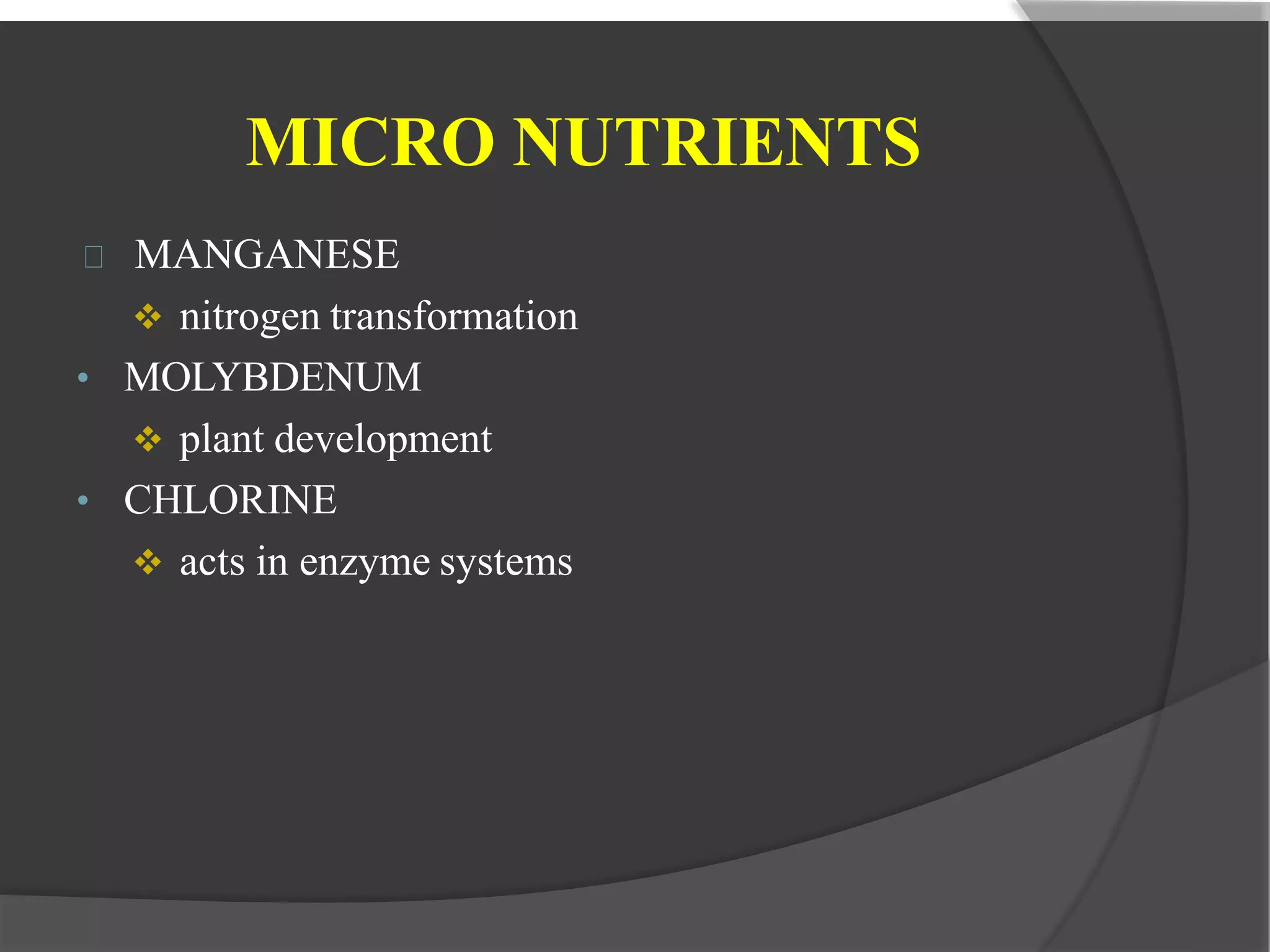 Macro and micro nutrients in soil