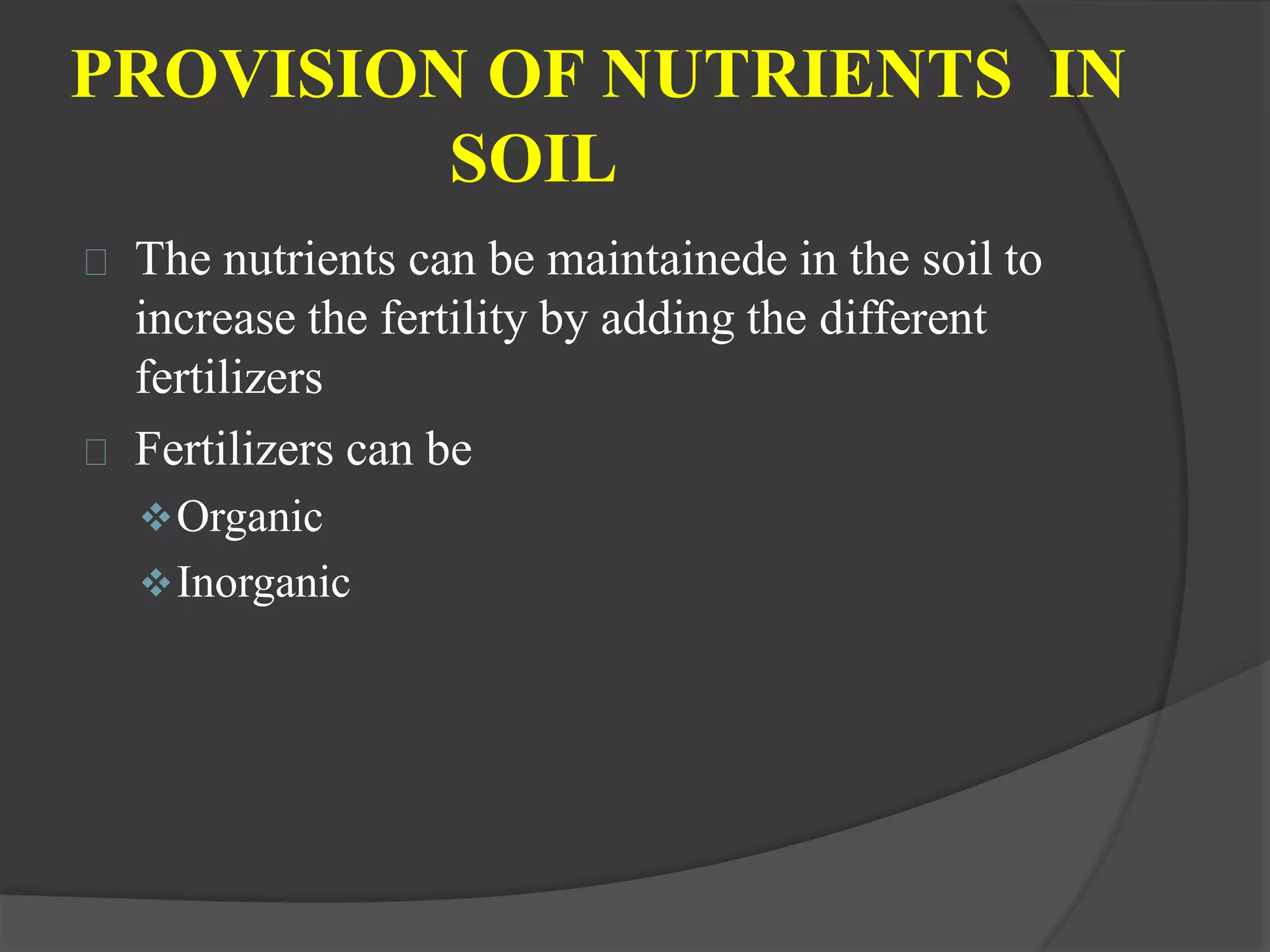 Macro and micro nutrients in soil