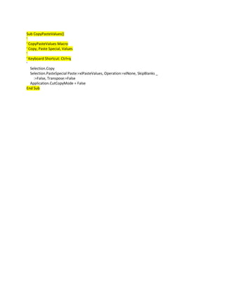 Macro Copy Paste Special Value Vba | PDF
