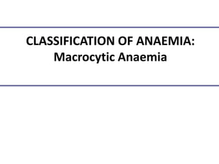 CLASSIFICATION OF ANAEMIA:
    Macrocytic Anaemia
 