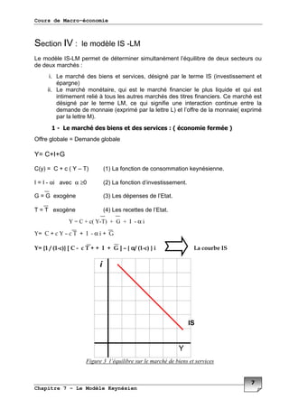Cours de Macro-économie
Chapitre 7 – Le Modèle Keynésien
'
; O ; " .
;" . : ' 3
3
* ' % ; 6 %
7
*
, *
.
63 7 : 6 3
.7*
( ! )
8 ' I? '
FI PPB
67 I P 6F $ 17 67 < *
I " α % α ≥H 6!7 : % *
B IB 3 6#7 : *
1I1 3 6C7 : *
α
α
αααα
F
 