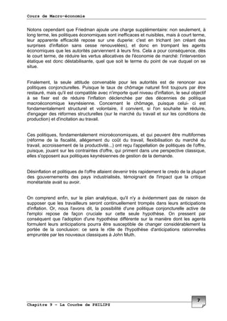 Cours de Macro-économie
Chapitre 9 – La Courbe de PHILIPS
(
M ! I -
! ! -
.
/
! ! - " ! +
! ! ! !
"
I #
! "0 ! # ,
! !
- # !
! < & " ! ;
.
/ "
! ! ! ,
. H #
"""/ G !
! ! !
# ! < & "
) ! +
& ! !
"
J & ! ! &
!
"J !
G & + " J
! ! & + +
,
& +
# ! -O 8 "
 
