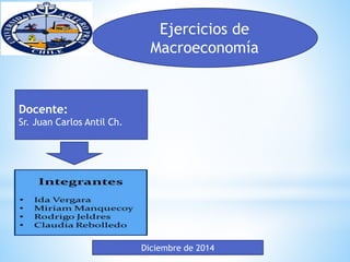 Ejercicios de 
Macroeconomía 
Diciembre de 2014 
Docente: 
Sr. Juan Carlos Antil Ch. 
 