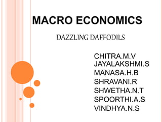 DAZZLING DAFFODILS
MACRO ECONOMICS
JAYALAKSHMI.S
CHITRA.M.V
SHWETHA.N.T
MANASA.H.B
SHRAVANI.R
SPOORTHI.A.S
VINDHYA.N.S
 