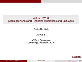 ADEMU WP3
Macroeconomic and Financial Imbalances and Spillovers
Radim Boh´aˇcek
CERGE-EI
ADEMU Conference
Cambridge, October 9, 2015
Radim Boh´aˇcek (CERGE-EI) ADEMU WP3 Cambridge 1 / 23
 