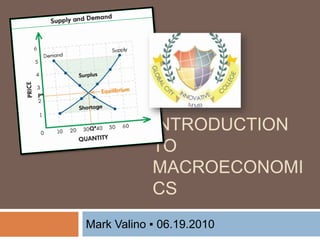 INTRODUCTION TO MACROECONOMICS Mark Valino ▪ 06.19.2010 