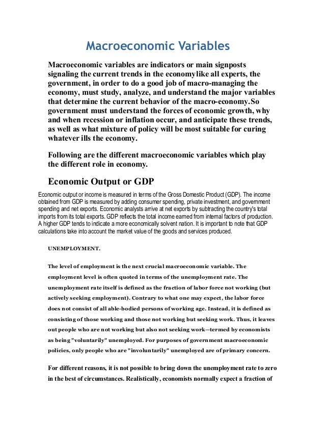 Macroeconomic variables assignment