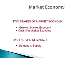 TWO STAGES OF MARKET ECONOMY Growing Market Economy Declining Market Economy TWO FACTORS OF MARKET Demand & Supply 