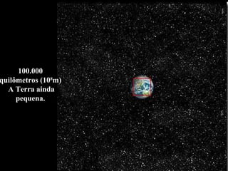 100.000
quilômetros (108
m)
A Terra ainda
pequena.
 
