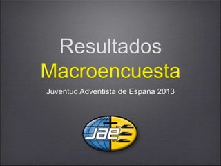 Resultados
Macroencuesta
Juventud Adventista de España 2013
 