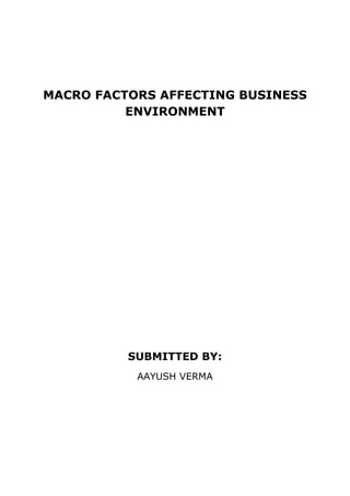 MACRO FACTORS AFFECTING BUSINESS
          ENVIRONMENT




          SUBMITTED BY:
           AAYUSH VERMA
 