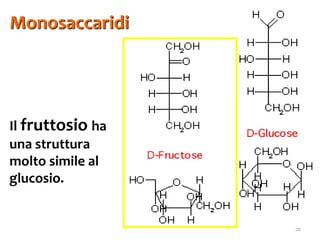 20
Il fruttosio ha
una struttura
molto simile al
glucosio.
Monosaccaridi
 