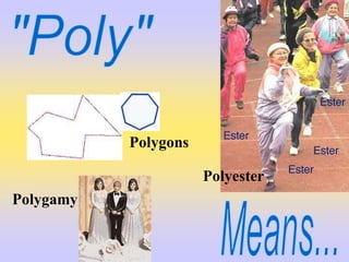 Polygons 
Polygamy 
Polyester 
 